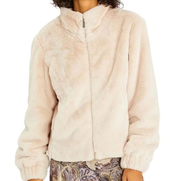 Sanctuary | Mock Neck Faux Fur Jacket in "Maple" Cream | Size Large - Picture 1 of 15